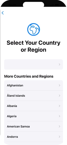 Press the required country or area. Press the required country or area.
