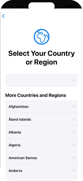 Press the required country or area. Press the required country or area.