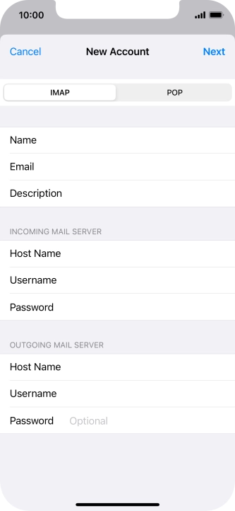 Press Password and key in the password for your email account. Please note that if you're using Vodafone's outgoing server, leave the password field empty. Press Password and key in the password for your email account. Please note that if you're using Vodafone's outgoing server, leave the password field empty.