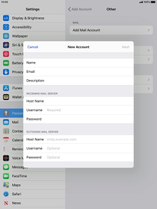 Press Username and key in the username for your email account. Press Username and key in the username for your email account.
