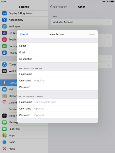 Press Username and key in the username for your email account. Press Username and key in the username for your email account.
