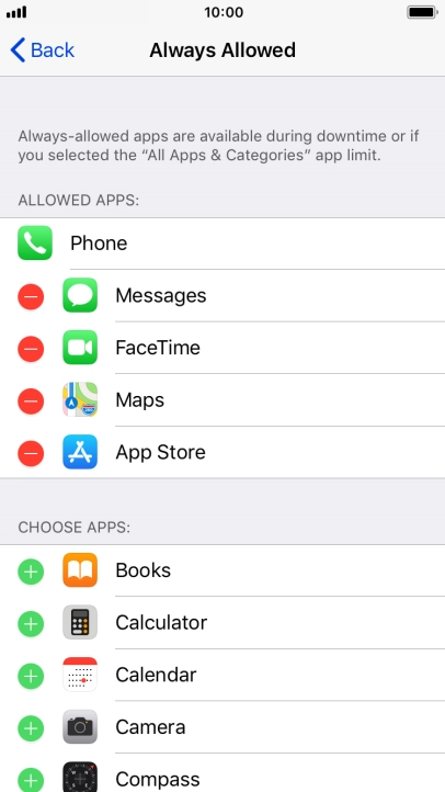 Press the remove icon next to the required app to remove it from the list of allowed apps during Downtime. Press the remove icon next to the required app to remove it from the list of allowed apps during Downtime.