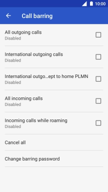 Press the required barring type. Press the required barring type.