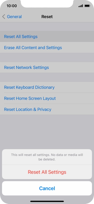 Press Reset All Settings. Press Reset All Settings.
