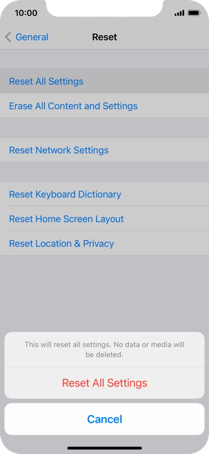 Press Reset All Settings. Press Reset All Settings.