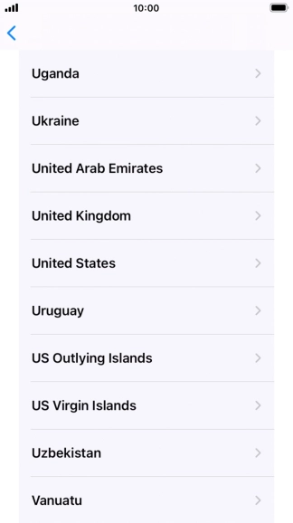 Press the required country or area. Press the required country or area.
