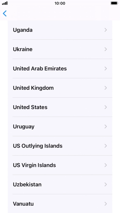 Press the required country or area. Press the required country or area.