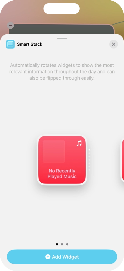 Slide your finger right or left on the screen to select the required widget size. Slide your finger right or left on the screen to select the required widget size.