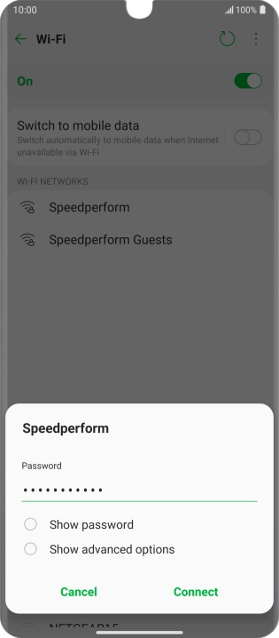 Key in the password for the Wi-Fi network and press Connect. Key in the password for the Wi-Fi network and press Connect.