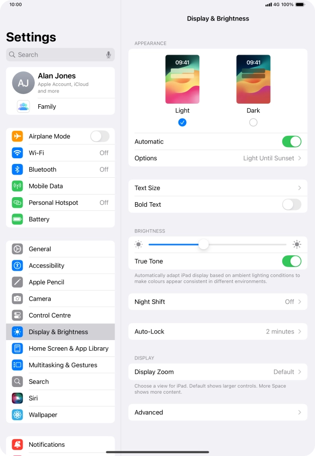 If you turn on the function, press Options and follow the instructions on the screen to select the required period of time for Dark Mode. If you turn on the function, press Options and follow the instructions on the screen to select the required period of time for Dark Mode.