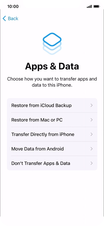 Press Don't Transfer Apps & Data and follow the instructions on the screen to finish the activation. Press Don't Transfer Apps & Data and follow the instructions on the screen to finish the activation.