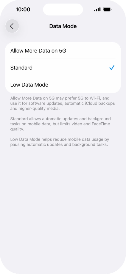 Press the required setting. Press the required setting.