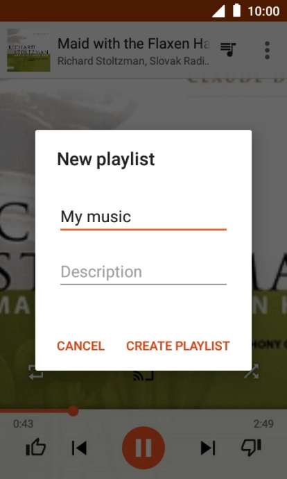 Key in a name for the playlist and press CREATE PLAYLIST. Key in a name for the playlist and press CREATE PLAYLIST.