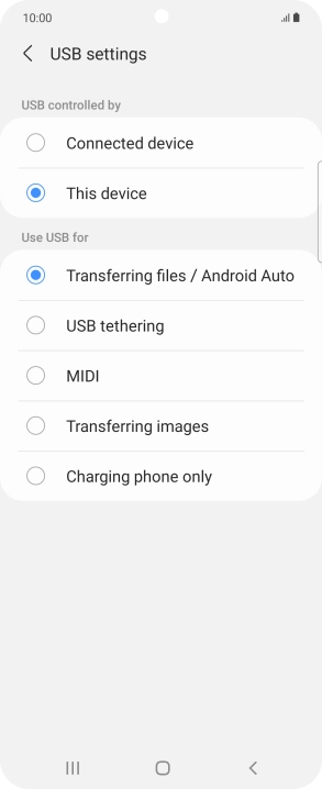 Press Transferring files / Android Auto. Press Transferring files / Android Auto.