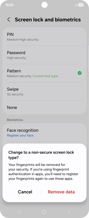 Press Remove data. Press Remove data.