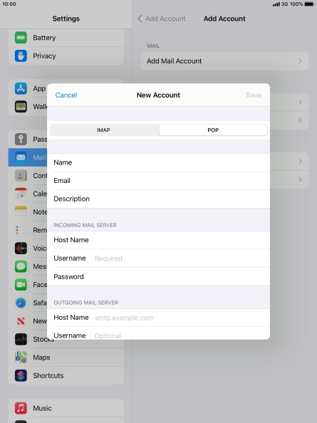 Press Username and key in the username for your email account. Press Username and key in the username for your email account.