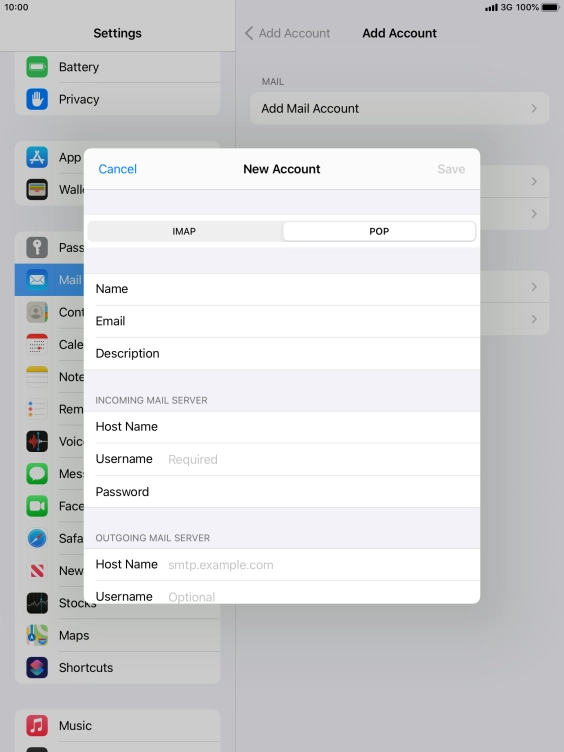 Press Username and key in the username for your email account. Press Username and key in the username for your email account.