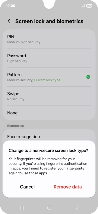 Press Remove data. Press Remove data.