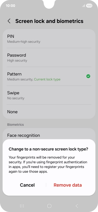 Press Remove data. Press Remove data.
