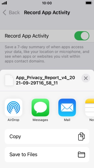 Press the required setting and follow the instructions on the screen to share or save the app activity report. Press the required setting and follow the instructions on the screen to share or save the app activity report.