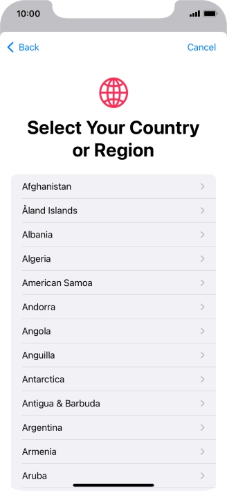 Press the required country. Press the required country.