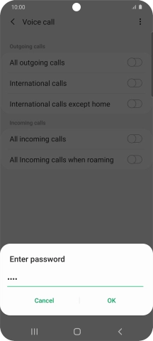 Key in your barring password and press OK. The default barring password is 0000. Key in your barring password and press OK. The default barring password is 0000.