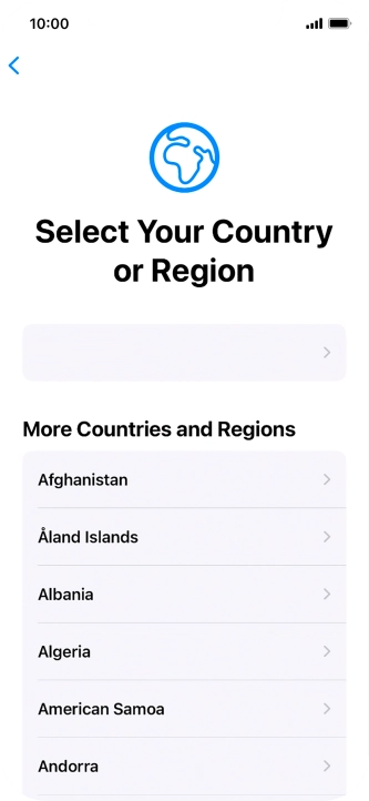 Press the required country or area. Press the required country or area.