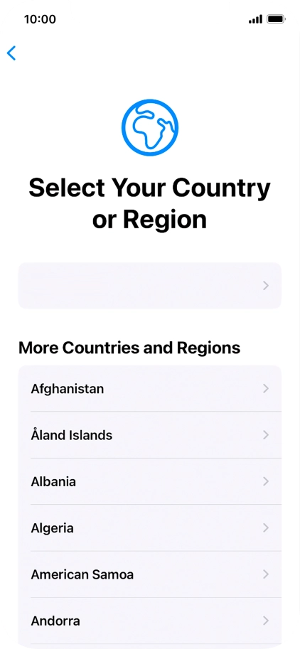 Press the required country or area. Press the required country or area.