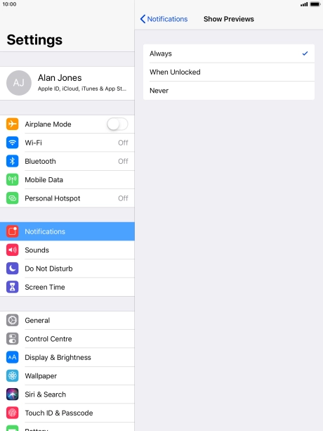 To select notification preview on the lock screen, press Always. To select notification preview on the lock screen, press Always.