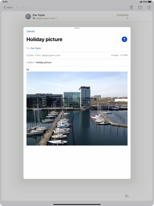 Press the send icon when you've finished your email message. Press the send icon when you've finished your email message.