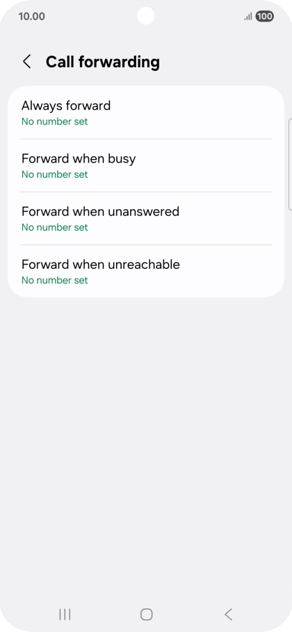 Press the required divert type. Press the required divert type.