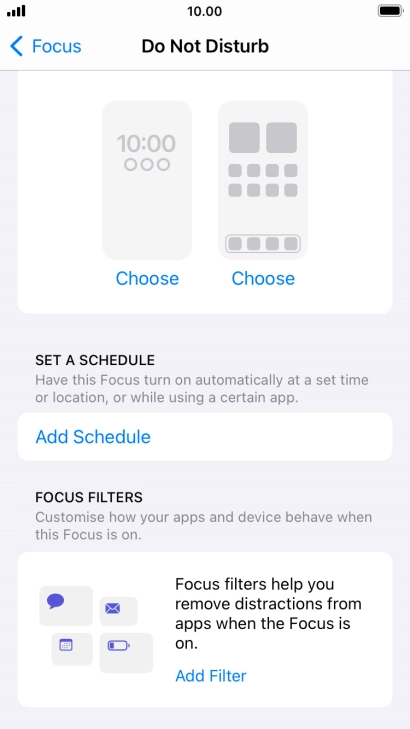 Press Add Schedule and follow the instructions on the screen to select settings for automatic activation of Do Not Disturb. Press Add Schedule and follow the instructions on the screen to select settings for automatic activation of Do Not Disturb.