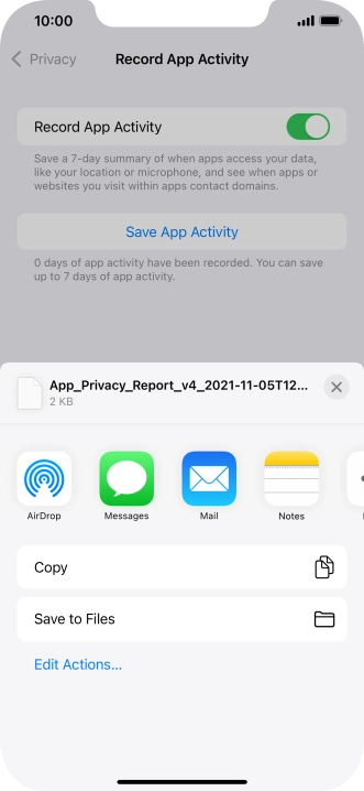 Press the required setting and follow the instructions on the screen to share or save the app activity report. Press the required setting and follow the instructions on the screen to share or save the app activity report.
