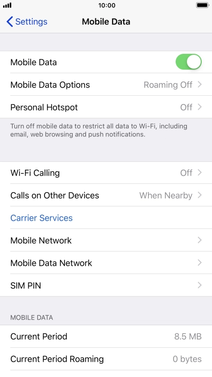 Press Mobile Data Options. Press Mobile Data Options.