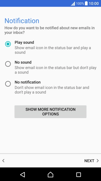 Press the required setting below Notification. Press the required setting below Notification.