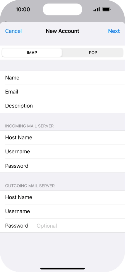 Press Password and key in the password for your email account. Please note that if you're using Vodafone's outgoing server, leave the password field empty. Press Password and key in the password for your email account. Please note that if you're using Vodafone's outgoing server, leave the password field empty.