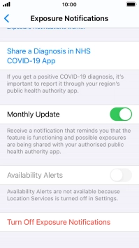Press Turn Off Exposure Notifications. Press Turn Off Exposure Notifications.
