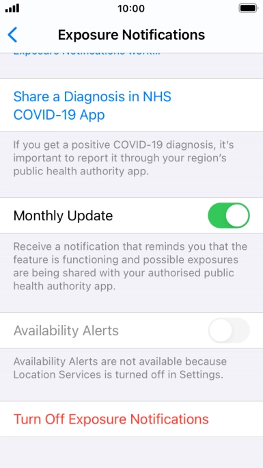 Press Turn Off Exposure Notifications. Press Turn Off Exposure Notifications.