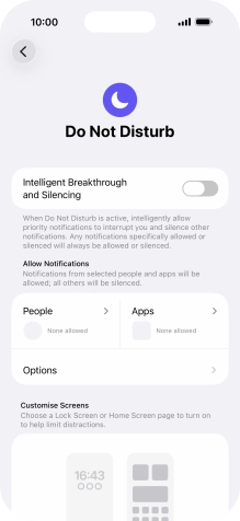 Press People and follow the instructions on the screen to select which contacts you would like to receive calls and notifications from when Do Not Disturb is turned on. Press People and follow the instructions on the screen to select which contacts you would like to receive calls and notifications from when Do Not Disturb is turned on.