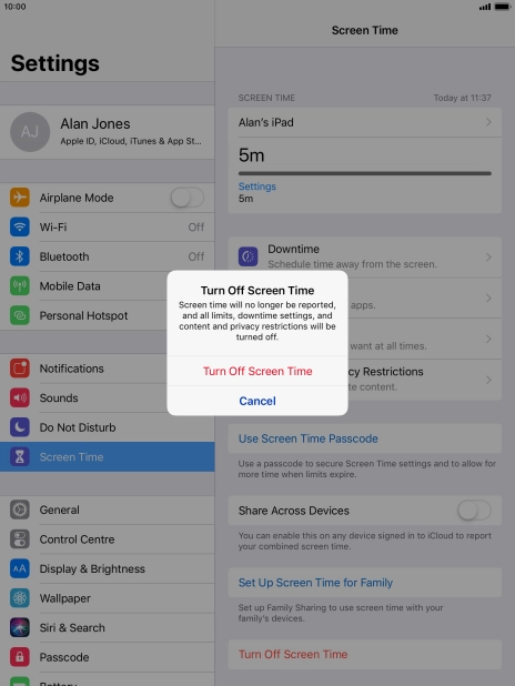 Press Turn Off Screen Time. Press Turn Off Screen Time.