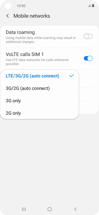 Press the required network mode. Press the required network mode.