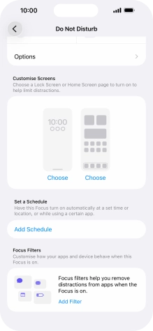 Press Add Schedule and follow the instructions on the screen to select settings for automatic activation of Do Not Disturb. Press Add Schedule and follow the instructions on the screen to select settings for automatic activation of Do Not Disturb.