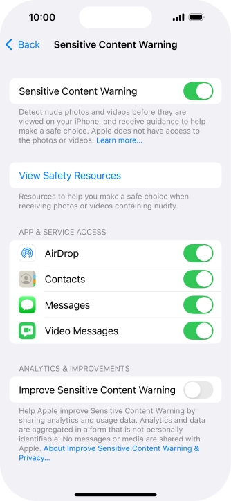 Press the indicators next to the required applications to turn the function on or off. Press the indicators next to the required applications to turn the function on or off.