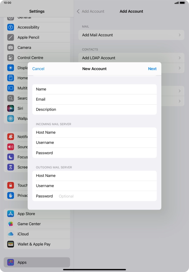 Press Password and key in the password for your email account. Press Password and key in the password for your email account.