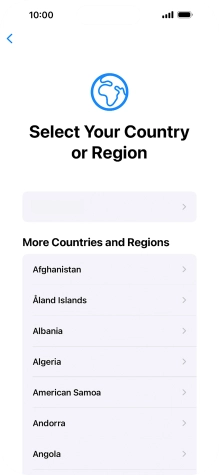 Press the required country or area. Press the required country or area.