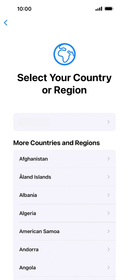 Press the required country or area. Press the required country or area.