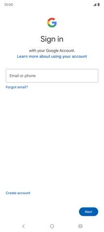 If you don't have a Google account, press Create account and follow the instructions on the screen to create an account. If you don't have a Google account, press Create account and follow the instructions on the screen to create an account.