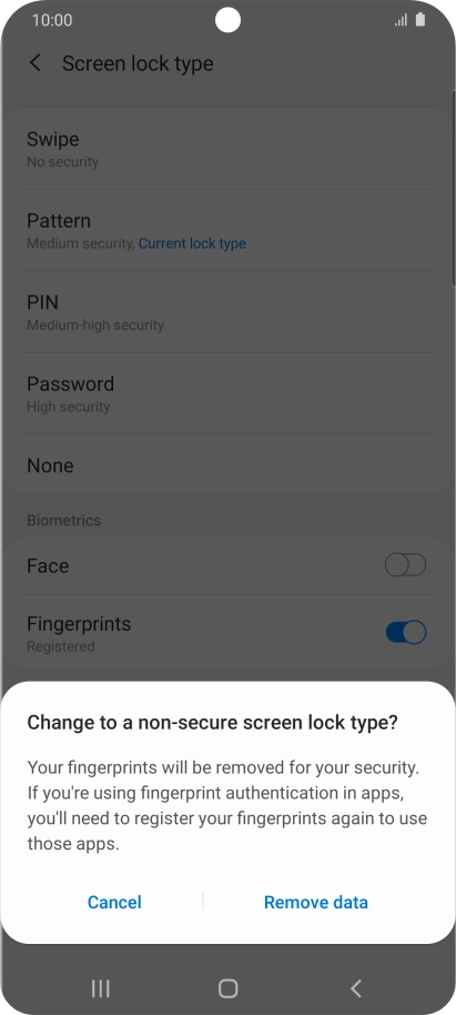 Press Remove data. Press Remove data.