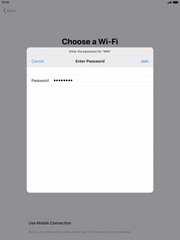 Key in the password for the Wi-Fi network and press Join. Key in the password for the Wi-Fi network and press Join.