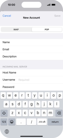 Press Username and key in the username for your email account. Press Username and key in the username for your email account.